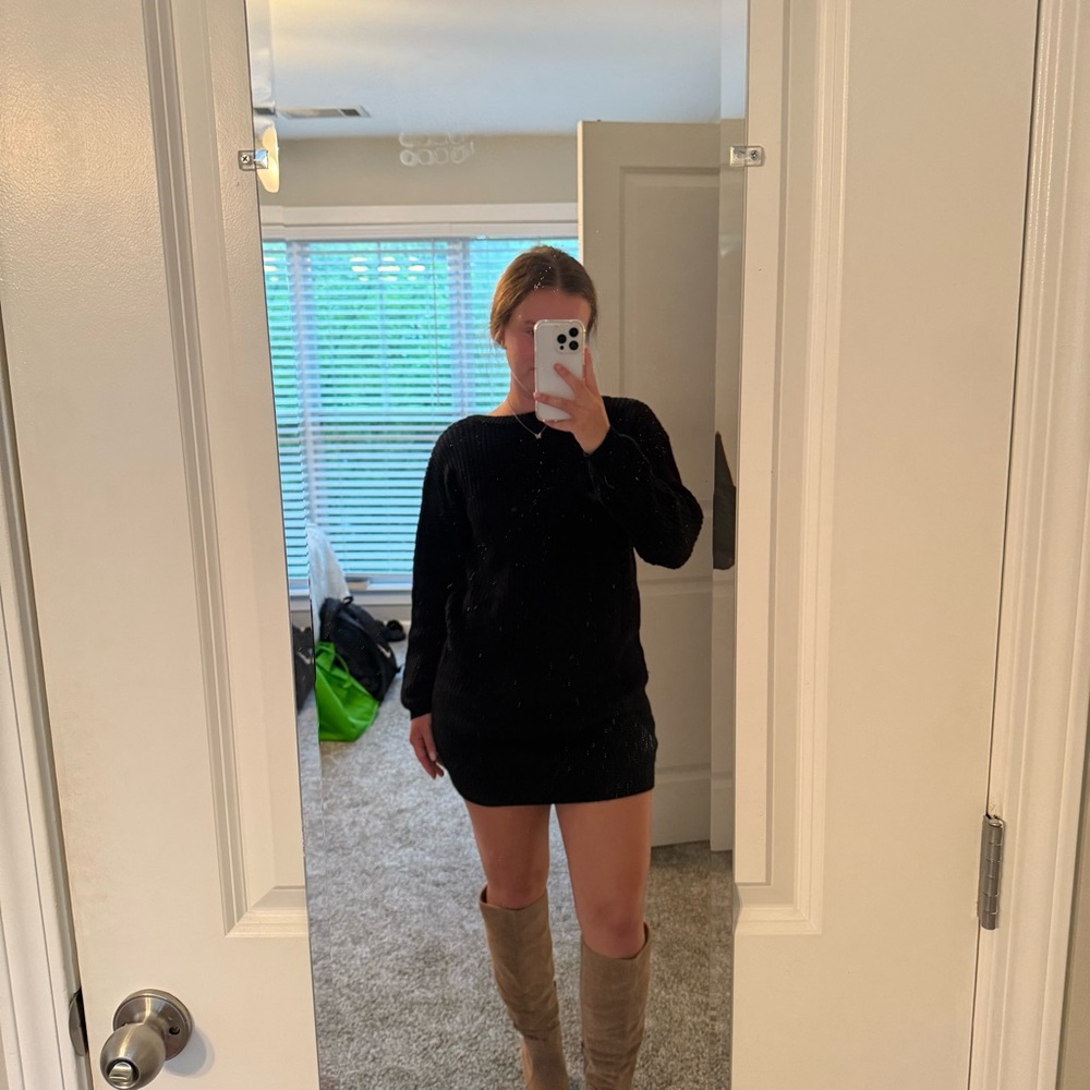 Lulu's Black Knit Sweater Dress